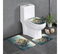 WZYWHJ Juego de 3 alfombrillas de baño estampadas Small Town on The Island, antideslizantes, duraderas, fáciles de limpiar, adecuadas para baño e inodoro