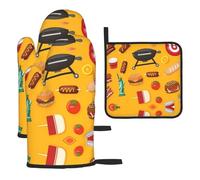 WZYWHJ Juego de 3 manoplas de horno con impresión de picnic para barbacoa, tela gruesa, duradera e impermeable para protección contra el calor