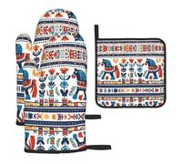 WZYWHJ Juego de guantes de horno y estante para ollas con diseño de caballo sueco, 3 piezas, guantes de cocina largos gruesos