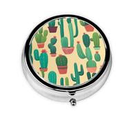 WZYWHJ Lindo cactus sin costuras impresión circular medicina caja de almacenamiento, portátil de viaje con compartimentos, mini dispensador de píldoras