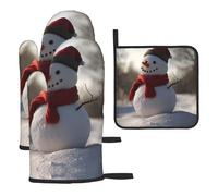 WZYWHJ Little Snowman in The Forest - Juego de guantes de horno y estante para ollas, 3 piezas, guantes de cocina largos gruesos