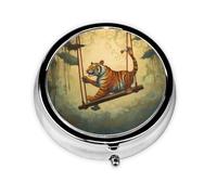WZYWHJ Little Tiger on The Swing - Caja de medicina circular impresa, portátil de viaje con compartimentos, mini dispensador de píldoras