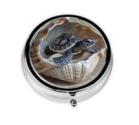 WZYWHJ Little Turtle in The Conch - Caja de medicina circular impresa, portátil de viaje con compartimentos, mini dispensador de píldoras