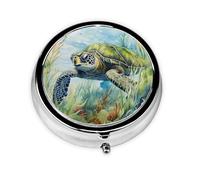 WZYWHJ Little Turtle in The Seaweed - Caja de medicina circular impresa con compartimentos, portátil de viaje con compartimentos, mini dispensador de píldoras