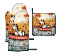 WZYWHJ Little Zebra on The Boat - Juego de guantes de horno y estante para ollas, 3 piezas, guantes de cocina largos gruesos
