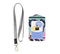 Wzywhj Majestic - Funda protectora de piel para tarjeta de identificación con estampado de leopardo, con cuerda desmontable para colgar