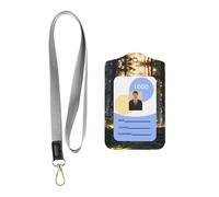 Wzywhj Majestic - Funda protectora de piel para tarjeta de identificación con estampado de oso marrón, con cuerda desmontable para colgar