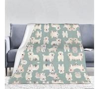 WZYWHJ Manta de franela gruesa con estampado de perros blancos de 320 g, para sofá, dormitorio, cama, silla, suave y cómoda, manta de mujer de 66 x 90 pulgadas