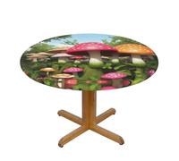 WZYWHJ Mantel redondo con estampado de hongos de colores brillantes, impermeable, resistente a las arrugas, para decoración de mesa de comedor