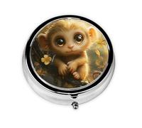 WZYWHJ Monkey with Bright Eyes Printed Circular Medicine Box Storage Storage Portable Travel with compartments, Mini Pill Dispenser