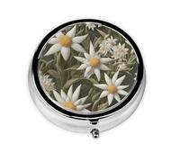 WZYWHJ Nordic Edelweiss - Caja de medicina circular con impresión, portátil de viaje con compartimentos, mini dispensador de píldoras