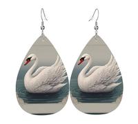 WZYWHJ Pendientes con colgante de gota de agua con bonitos estampados de cisne, aretes de cuero, artículos de moda para mujer