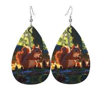 WZYWHJ Pendientes con colgante de gota de agua con diseño de ardilla pequeña que recoge piñas de pino, pendientes de cuero, artículos de moda para mujer