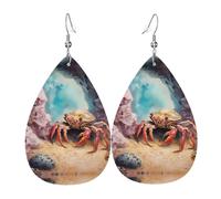 WZYWHJ Pendientes con colgante de gota de agua con diseño de cangrejo pequeño bajo las rocas, aretes de cuero, artículos de moda para mujer