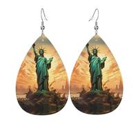 WZYWHJ Pendientes con colgante de gota de agua con diseño de estatua de la Libertad, pendientes de cuero, artículos de moda para mujer