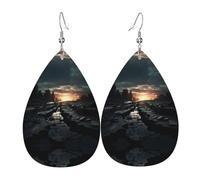 WZYWHJ Pendientes con colgante de gota de agua con estampado de cielos oscuros, aretes de cuero, artículos de moda para mujer