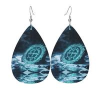 WZYWHJ Pendientes con colgante de gota de agua con estampado de símbolos misteriosos azules, aretes de cuero, artículos de moda para mujer