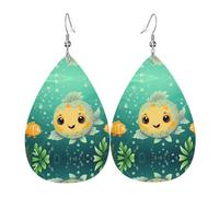 WZYWHJ Pendientes con colgante de gota de agua con impresión de pez soplado, aretes de cuero, artículos de moda para mujer