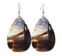 WZYWHJ Pendientes de cuero para mujer, diseño de puente de Brooklyn, colgante simple de gotas de agua, regalo de vacaciones de moda