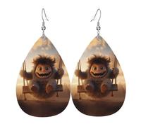 WZYWHJ Pendientes de cuero para mujer, diseño de «The Little Monster on the Swing», colgante simple de gotas de agua, regalo de vacaciones de moda