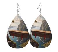WZYWHJ Pendientes de madera con diseño de ataúd colgando del acantilado con diseño de gotas de agua, pendientes de cuero, artículos de moda para mujer