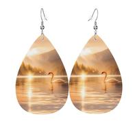 WZYWHJ Pendientes de piel con diseño de cisne en el lago para mujer, colgante simple de gotas de agua, regalo de vacaciones de moda
