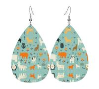 WZYWHJ Pendientes de piel con diseño de dibujos animados de animales y flores con estampado de gotas de agua, artículos de moda para mujer