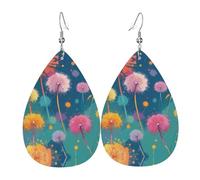 WZYWHJ Pendientes de piel con diseño de diente de león y gotas de agua