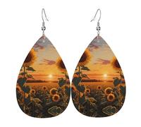 WZYWHJ Pendientes de piel con diseño de girasoles al atardecer, diseño de gotas de agua, artículos de moda para mujer