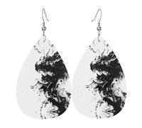 WZYWHJ Pendientes de piel con diseño de gotas de agua con estampado de flujo de tinta, artículos de moda para mujer