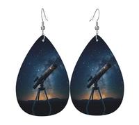WZYWHJ Pendientes de piel con diseño de gotas de agua, diseño de cielo estrellado en el telescopio