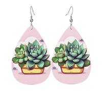 WZYWHJ Pendientes de piel con diseño de gotas de agua, diseño de suculentas y dibujos animados