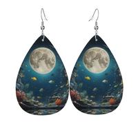 WZYWHJ Pendientes de piel con diseño de luna bajo el mar para mujer, colgante simple de gotas de agua, regalo de vacaciones de moda