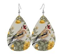 WZYWHJ Pendientes de piel con estampado de jilguero, diseño de gotas de agua, artículos de moda para mujer