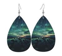 WZYWHJ Pendientes de piel con estampado de mar bajo la aurora boreal para mujer, colgante simple de gotas de agua, regalo de vacaciones de moda