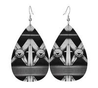 WZYWHJ Pendientes de piel para mujer, diseño de arquitectura en blanco y negro, colgante de gota de agua, regalo de vacaciones de moda