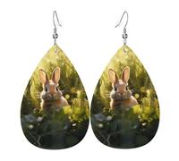 WZYWHJ Pendientes de piel para mujer, diseño de conejo en la hierba, colgante simple de gotas de agua, regalo de vacaciones de moda