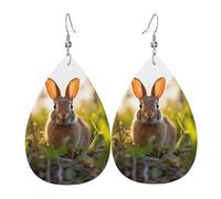 WZYWHJ Pendientes de piel para mujer, diseño de conejo en la hierba, colgante simple de gotas de agua, regalo de vacaciones de moda