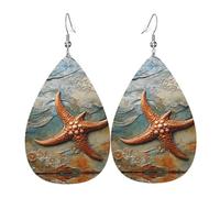 WZYWHJ Pendientes de piel para mujer, diseño de estrella de mar en la arena, colgante simple de gotas de agua, regalo de vacaciones de moda
