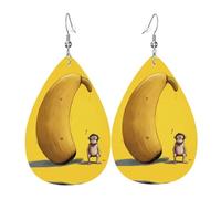 WZYWHJ Pendientes de piel para mujer, diseño de mono en un gran plátano, colgante de gota de agua, regalo de vacaciones de moda