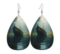 WZYWHJ Pendientes de piel para mujer, diseño de naufragio en la parte inferior del lago, colgante simple de gotas de agua, regalo de vacaciones de moda