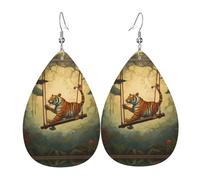 WZYWHJ Pendientes de piel para mujer, diseño de tigre en el columpio, colgante simple de gotas de agua, regalo de vacaciones de moda