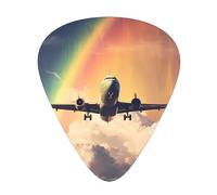 Wzywhj Plane Under The Rainbow - Púas de guitarra impresas (12 piezas, fácil agarre, para sostener en las manos, ukelele, guitarra eléctrica o acústica