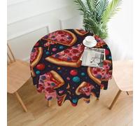 WZYWHJ Planet Color - Mantel decorativo redondo con estampado de pizza rosa, de 60 pulgadas, se puede lavar y reutilizar para mesa de comedor redonda