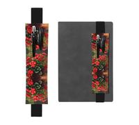 WZYWHJ Portalápices de piel con estampado de geranios negros y rojos, clip elástico para cuadernos y diarios con correa ajustable, capacidad para 2-3 bolígrafos