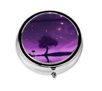 WZYWHJ Purple Night Prints - Caja de medicina circular de almacenamiento, portátil de viaje con compartimentos, mini dispensador de píldoras