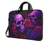 WZYWHJ Purple Skulls and Roses - Bolsa para portátil con interior suave, múltiples bolsillos, ideal para hombres, viajes y negocios, color negro, 14 pulgadas