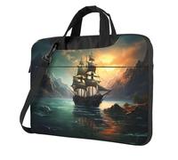WZYWHJ Sailboat Ship Landscape Prints - Bolsa para portátil con interior suave, múltiples bolsillos, ideal para hombres, viajes y negocios, Negro, 13 inch