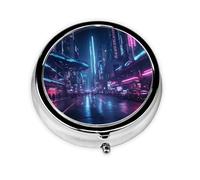 WZYWHJ Sci-Fi Street Prints - Caja de medicina circular de almacenamiento, portátil de viaje con compartimentos, mini dispensador de píldoras