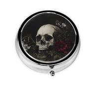 WZYWHJ Skeletons in The Dead Flowers - Caja de medicina circular impresa portátil, de viaje con compartimentos, mini dispensador de píldoras